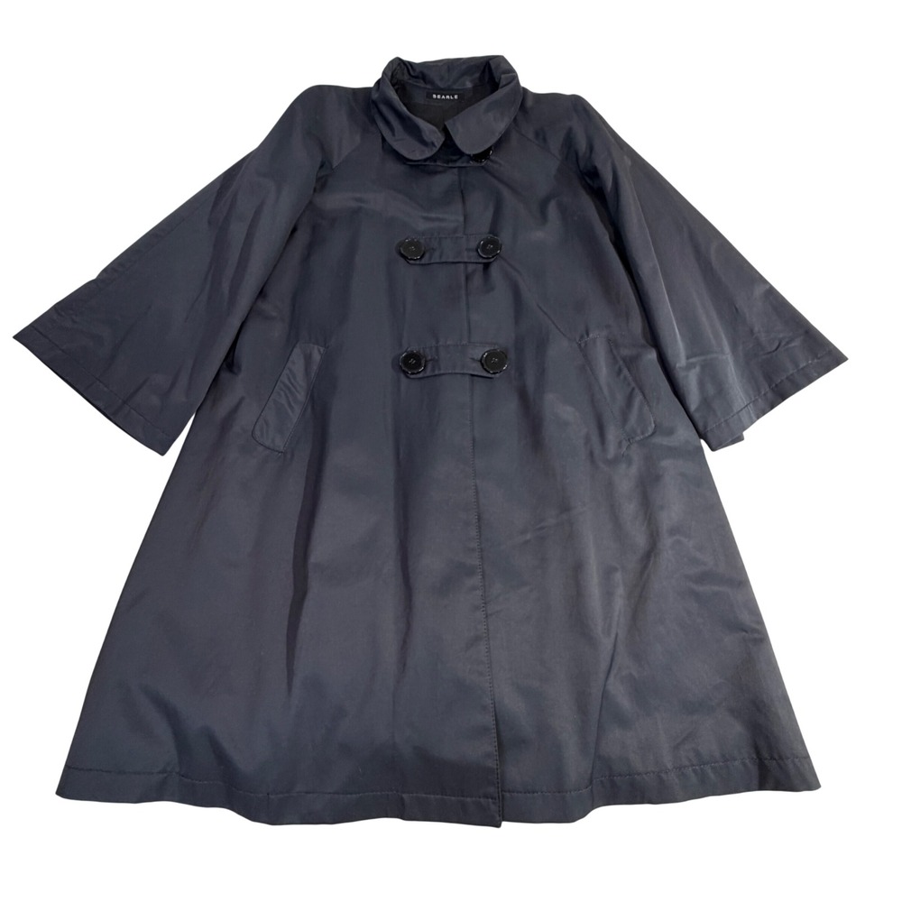 Searle Cotton Nylon Swing Coat Sz 8 Navy Peter Pan Collar Made in USA